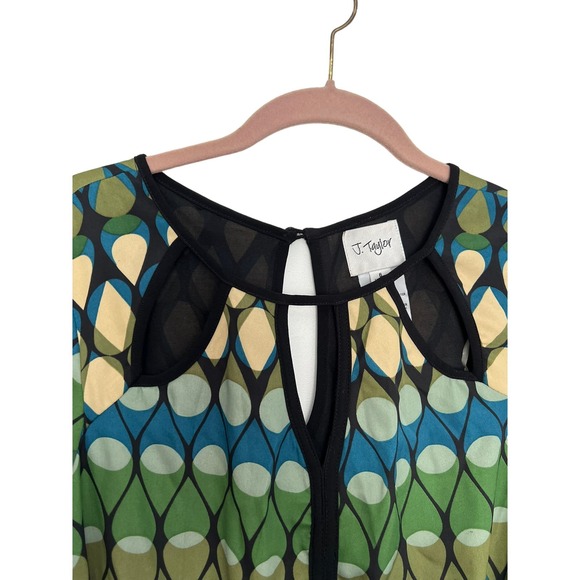 J Taylor Dress Size 6 NWT Multi Color Print Blue/Jade Mid Length - Picture 2 of 8